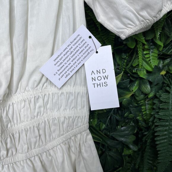 AND NOW‎ THIS Dress Women XS White Off Shoulder Babydoll Smocked Waist 2208 - Picture 5 of 10